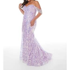 NEW HOUSE OF WU sequin trumpet flare gown in lilac